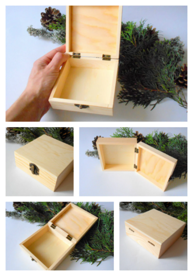 Unfinished wooden box- square