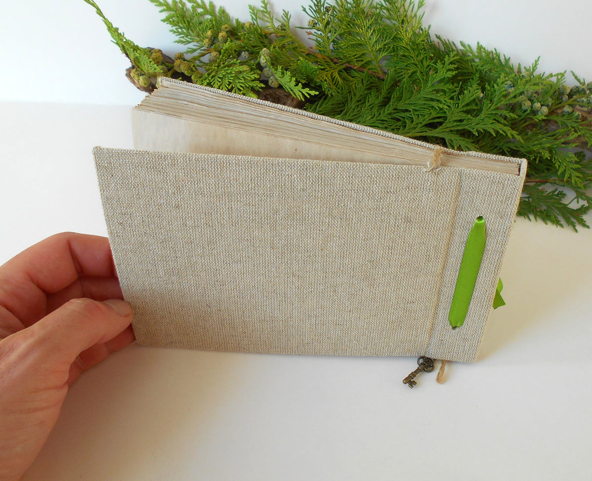 Rustic Travel sketchbook- refillable fabric sketchbook with coffee dyed 100% recycled pages- hardcover journal, personilized refillable journal