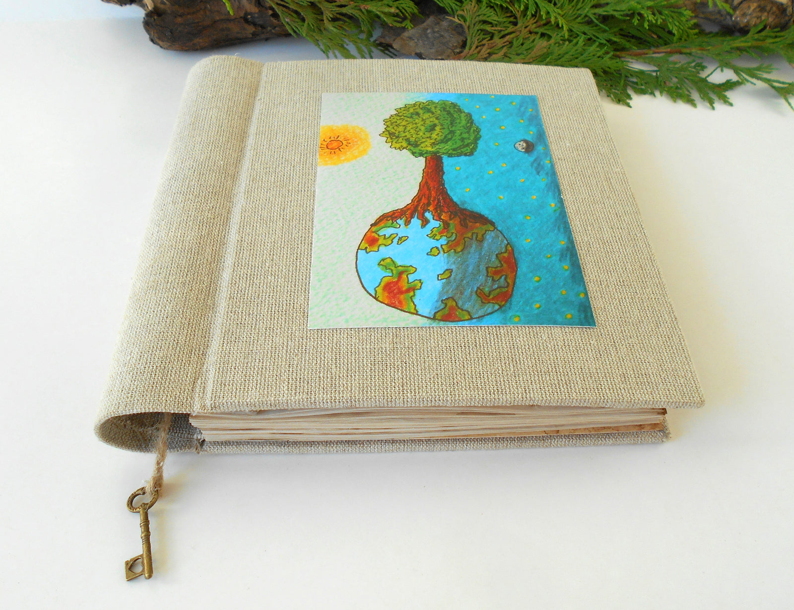 Inspirational travel journal- Handmade travel book- refillable Rustic journal with hardcovers and eco-friendy linen fabric - coffee-colored pages