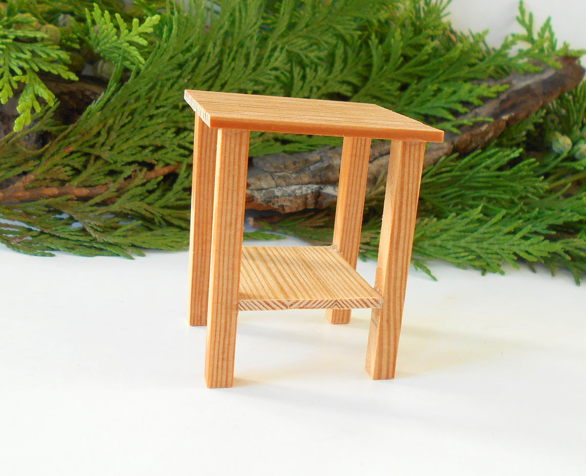 Miniature nightstand table wooden furniture- mini plant stand in 1/12 scale- dollhouse accessories- miniature furniture for conservatory