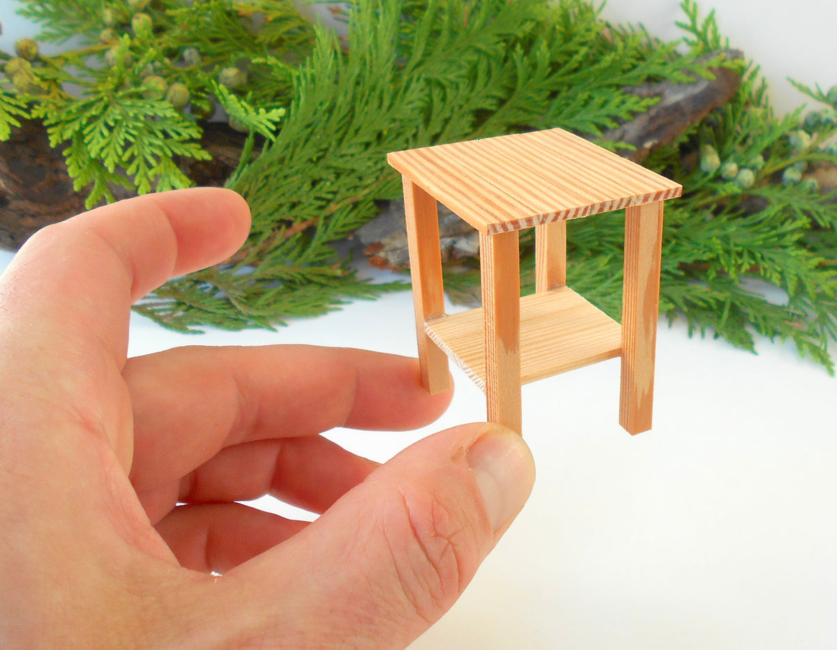 Miniature nightstand table wooden furniture- mini plant stand in 1/12 scale- dollhouse accessories- miniature furniture for conservatory