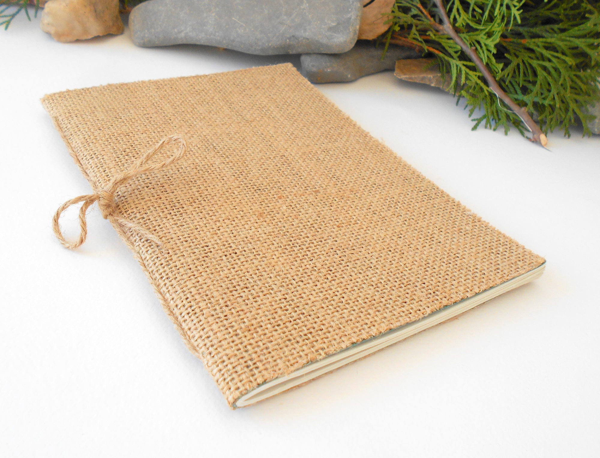 Burlap notebook- Twine refillable binding- 100% recycled pages