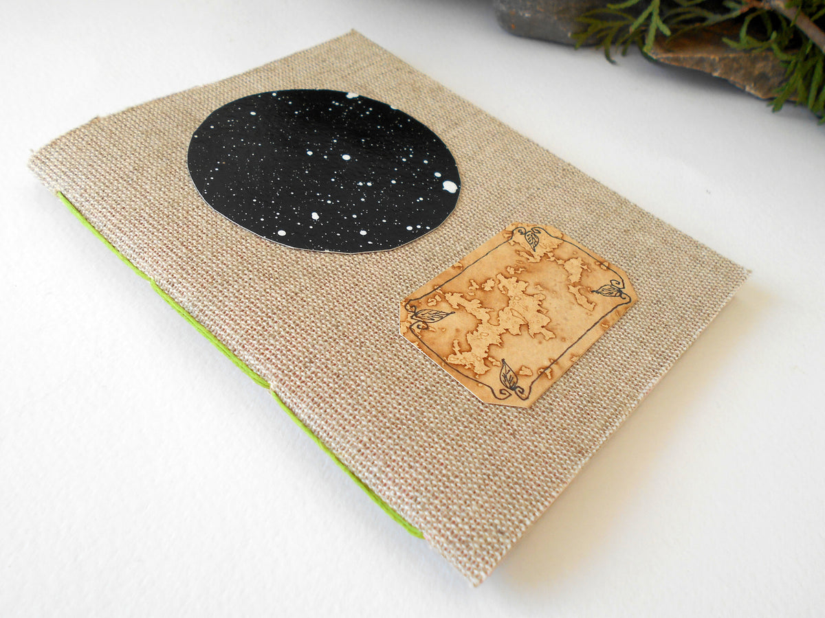 Art Star Sky Fabric notebook- Hemp cords- 100 recycled pages
