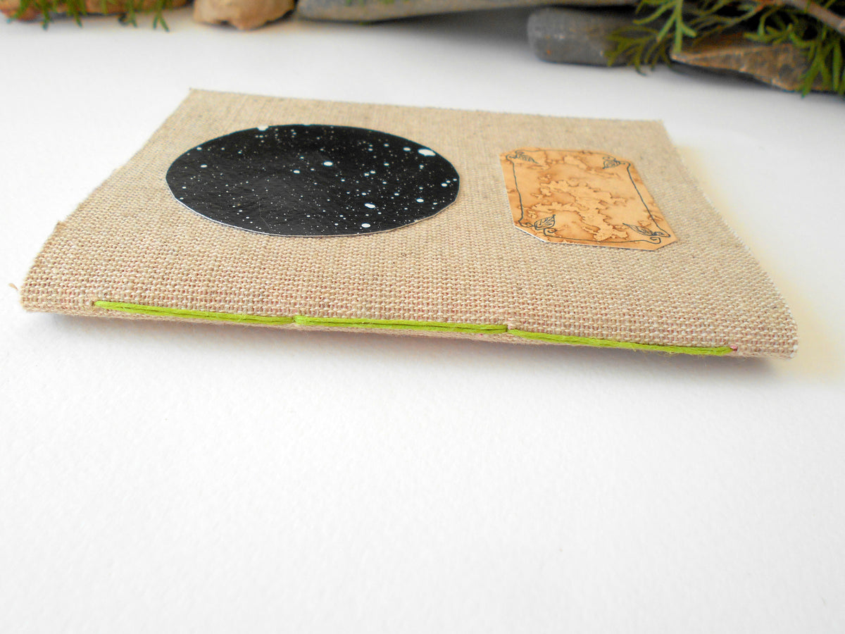 Art Star Sky Fabric notebook- Hemp cords- 100 recycled pages