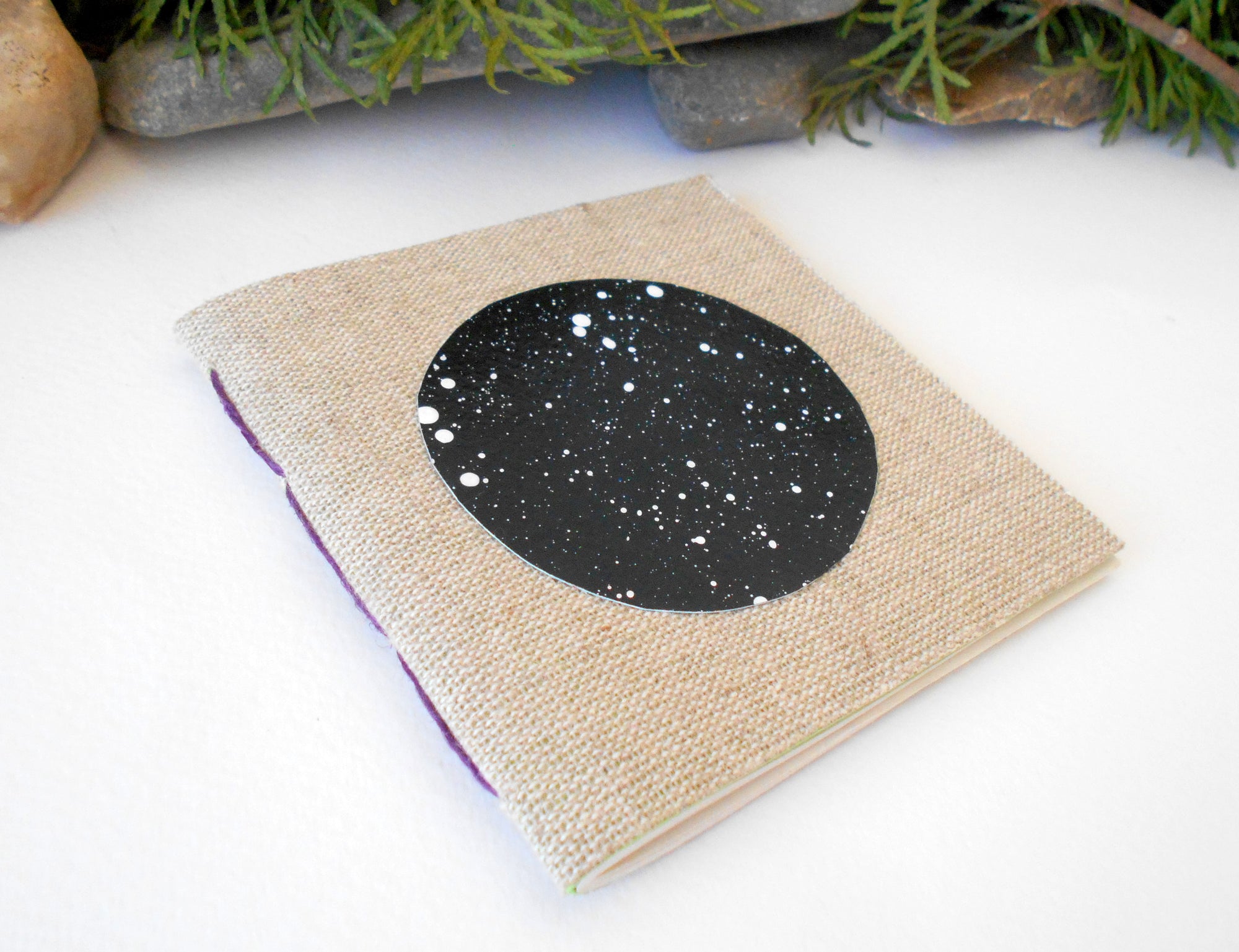 Fabric Star Sky pocket notebook- Hemp bining- 100% recycled pages