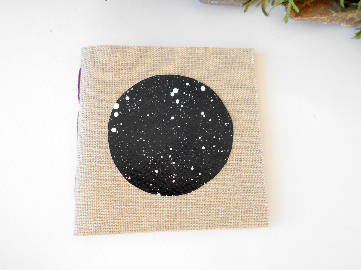 Fabric Star Sky pocket notebook- Hemp bining- 100% recycled pages