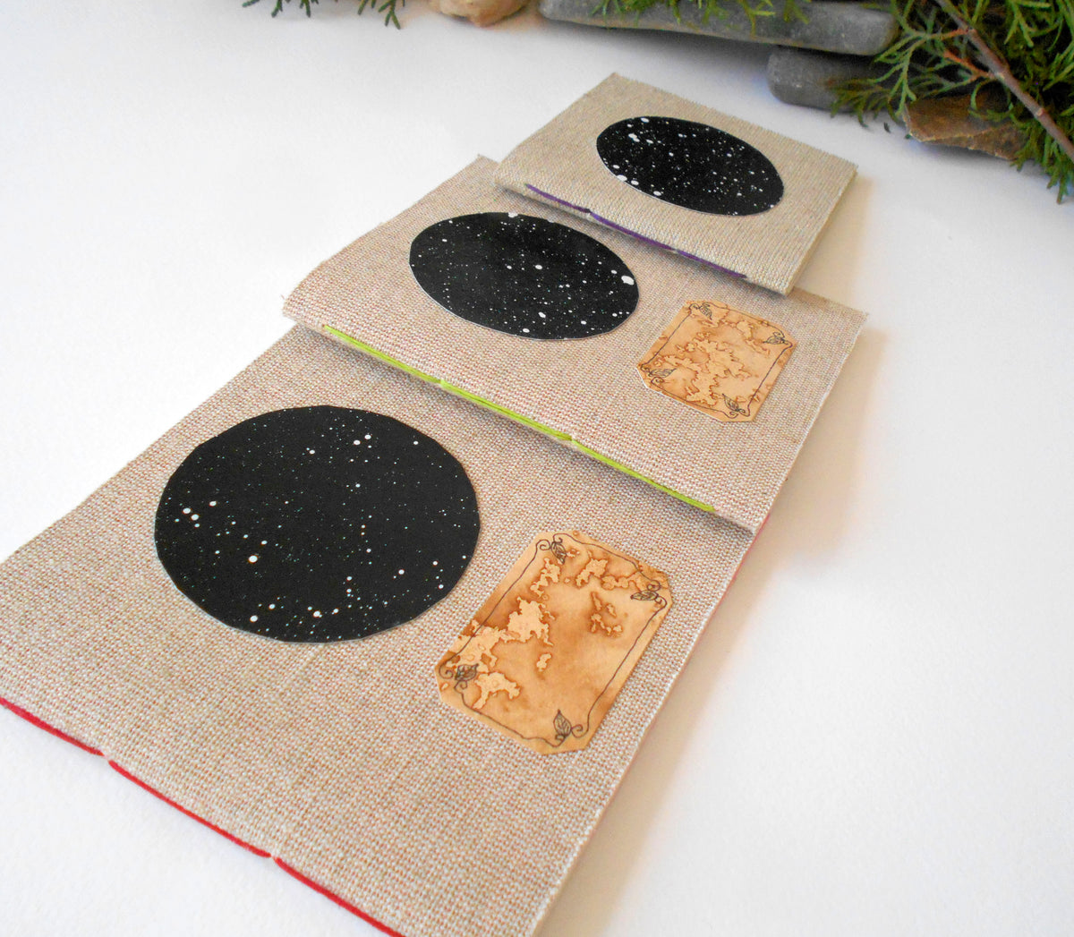 Star Sky Art notebooks set of 3- Hemp cord binding- 100% recycled pages