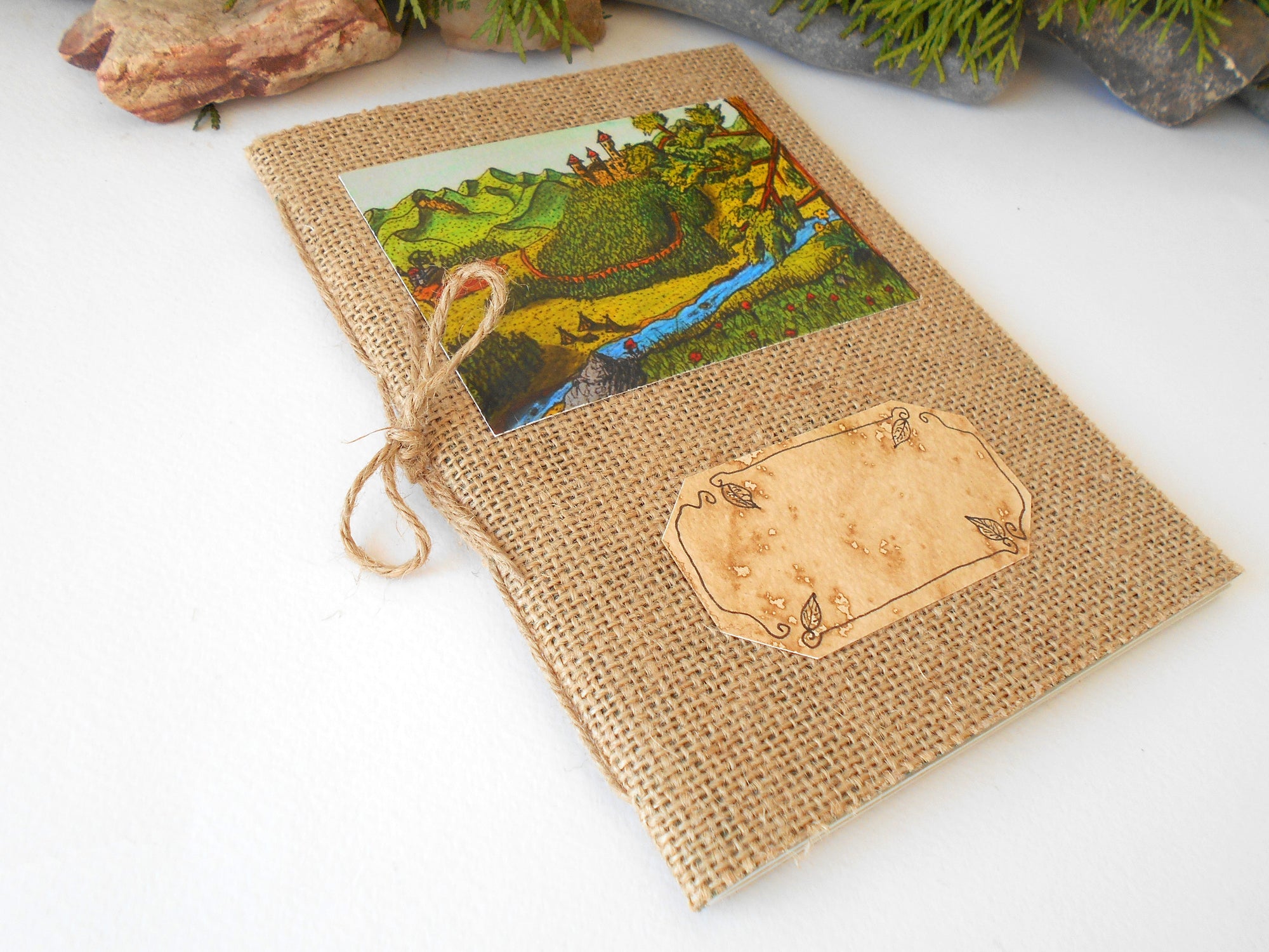 This fabric notebook with soft covers is made from a material I call ''Fabricpaper''. The material I make myself as I glue the fabric with eco-friendly adhesive onto a colorful crafting cardstock with 105 lbs. The fabric is 100% natural burlap fabric produced in Bulgaria and is strong and fine for crafting books.