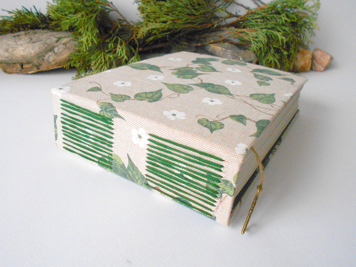 Handmade sketchbook with Ivy lave fabric