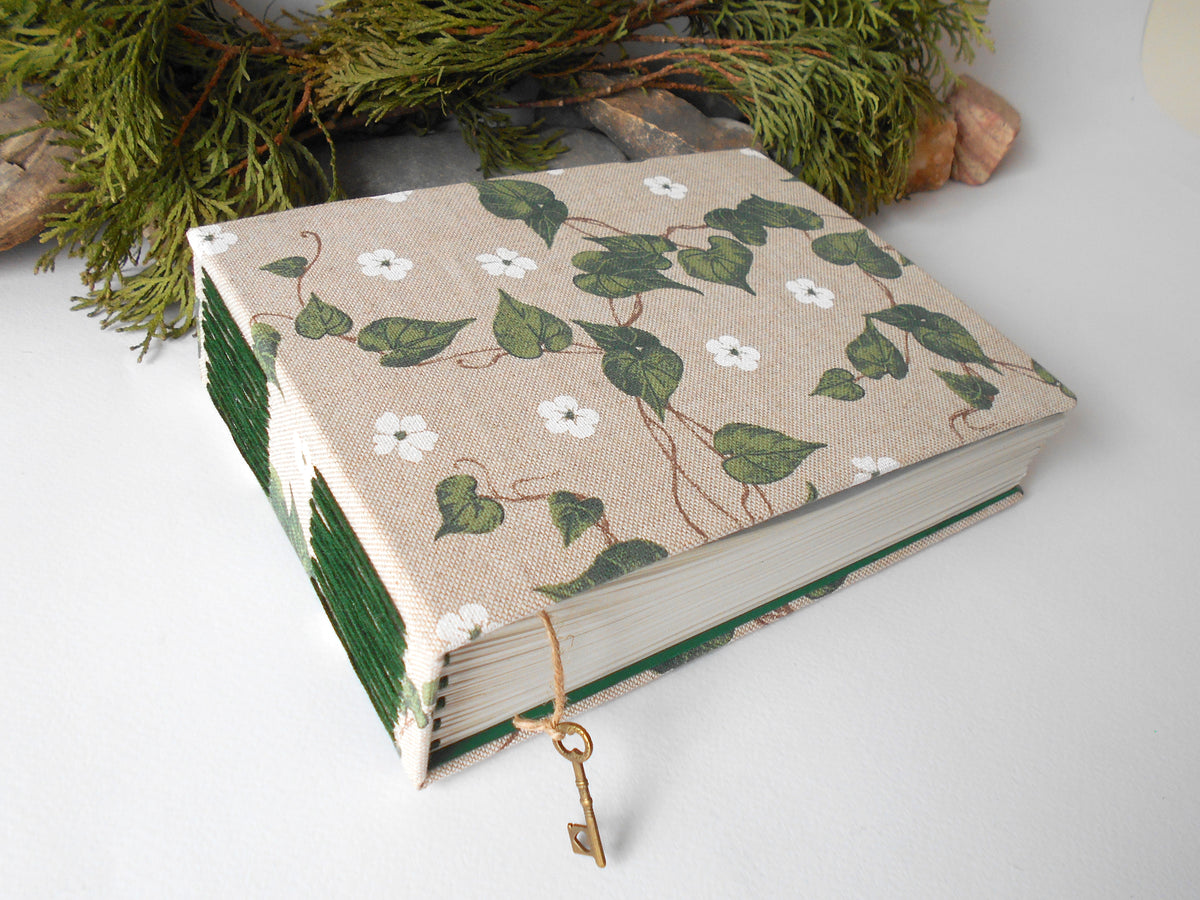 Handmade sketchbook with Ivy lave fabric