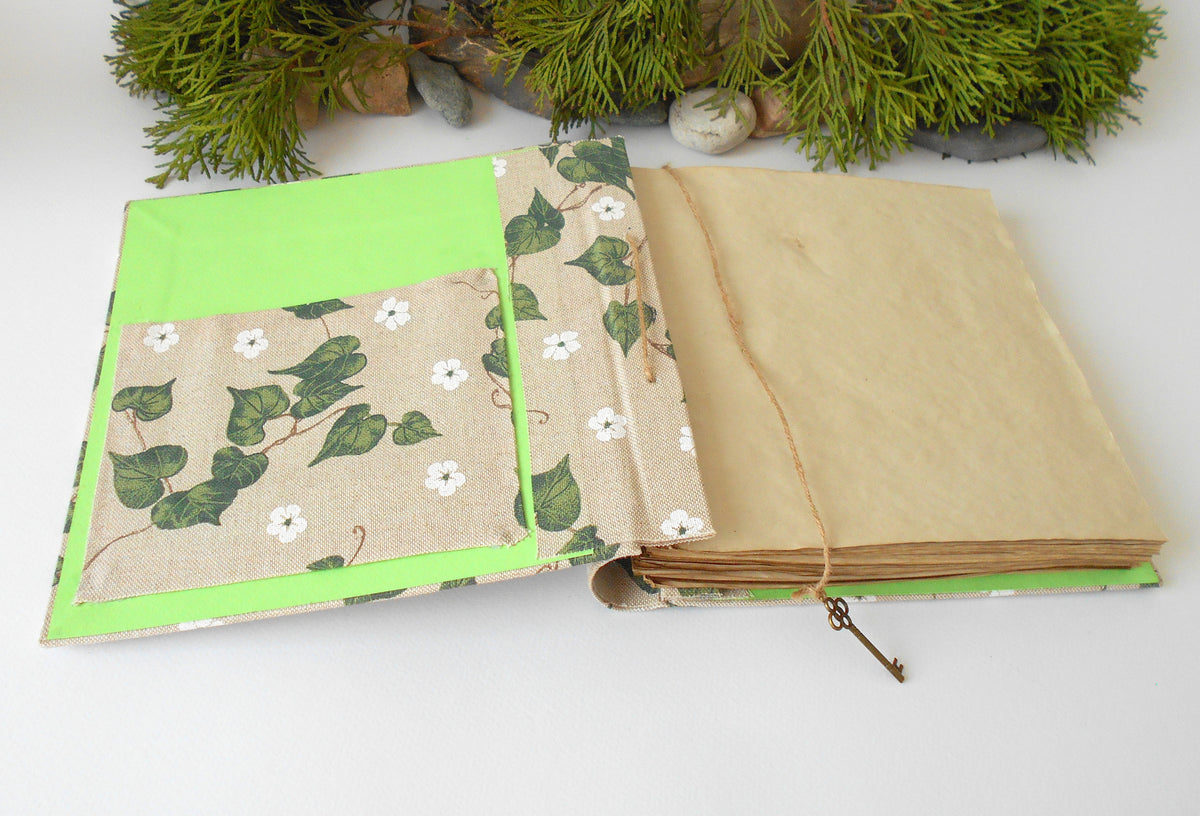 This is a unique inspirational personalized travel journal with hardcovers wrapped in a linen fabric covering. This refillable blank journal is made with 100% recycled page sheets in 80 gsm. paper which is 54 lbs thick. I have coffee-stained the pages so that they look old and vintage.