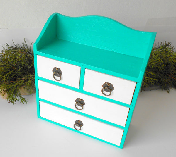 Wooden drawers box- turquoise and white - Exiarts & Ecocrafts