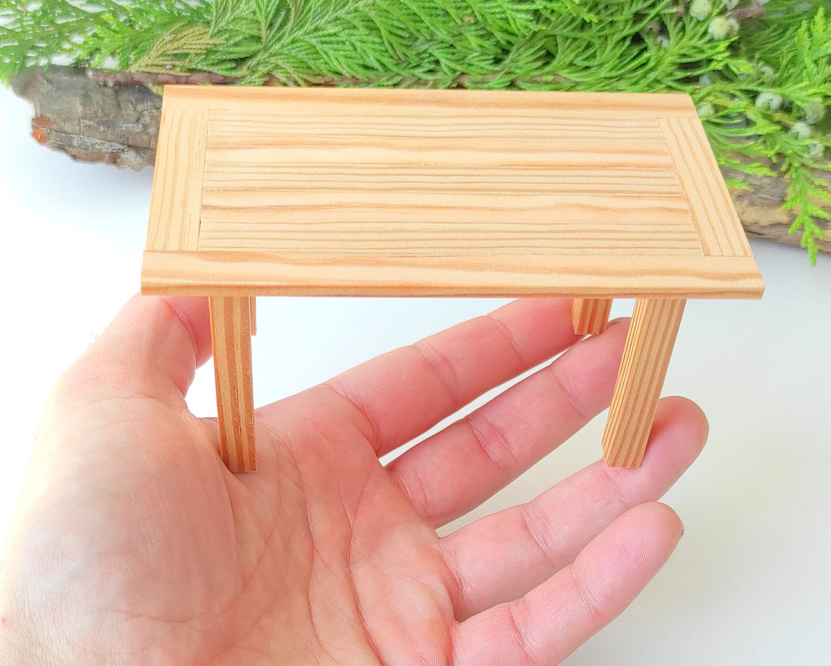 Miniature wooden dining/kitchen table- rustic table of real pine wood- dollhouse furniture fairy desk table- 1/12th scale dollhouse- fairy garden decor