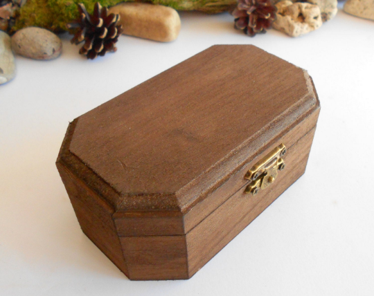 Wooden keepsake box- large six side box- mahagony colored wooden box with bronze colored hinges- pine wood box- jewelry keepsake box