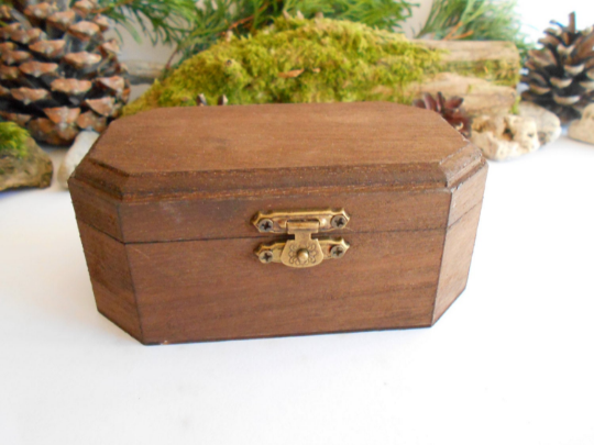 Wooden keepsake box- large six side box- mahagony colored wooden box with bronze colored hinges- pine wood box- jewelry keepsake box