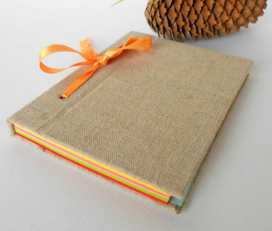 Fabric journal with refillable pages- hardcovers and satin ribbon binding by ExiArts - colored pages- ecofriendly guestbook