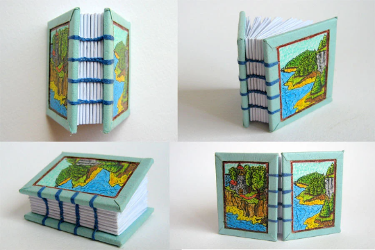 Mini book journal with coptic binding, mini art travel journal, handmade seashore art blank book with 160 pages