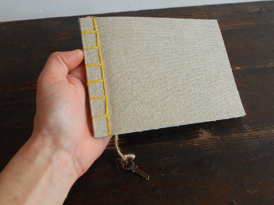 Custom sketchbook journal with linen fabric and hemp binding- notebook soft covers- personalised handmade planner- 100% recycled pages