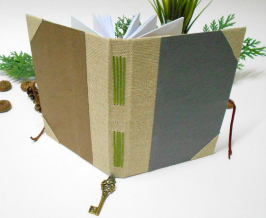 Travel fabric journal with color art paper hardcovers- 100% recycled pages- Custom binding cord color and custom cover color