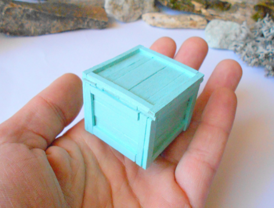 Miniature transporting box coffer- chest box made of bamboo sticks- box with a cap for dollhouse- Scale 1/12 doll accesories- mini box crate