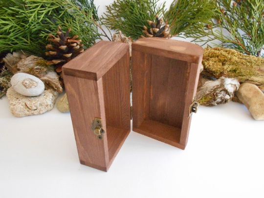 Wooden chest box- rectangular chest box- unfinished keepsake box with bronze colored hinges- fir tree wood box- craft box- jewelry box