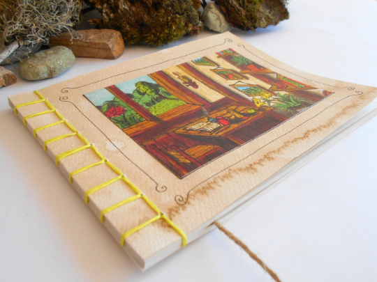 Cottage art notebook journal with an interior art print on the cover- 100% recycled papers- Eco-friendly notebook- Travel journal