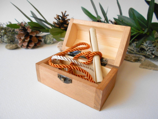 Small wooden chest box unfinished wooden box with bronze colored