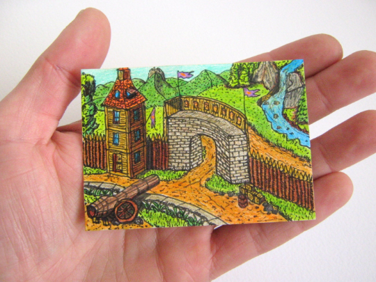 ACEO Original art illustration- ACEO original ink and color pencil drawing &quot;Tangech Main Gate&quot;- Fantasy series- 2.5&quot;x3.5&quot;- signed by author Hristo Hvoynev