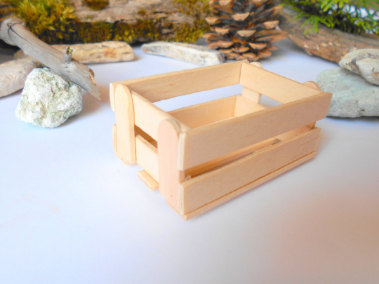 Dollhouse wooden crate- Plain wood -miniature crate accesories- 1/12 scale mini wooden vintage crate- dollhouse basket box- mini garden box