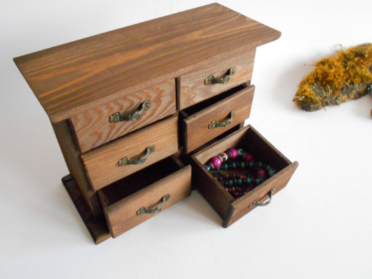 Box with 6 drawers- Wooden Jewelry Box- Apothecary Cabinet- Desktop Organizer - Trinket/Makeup Storage- Mini chest of drawers- Cabinet box Media 1 of 7