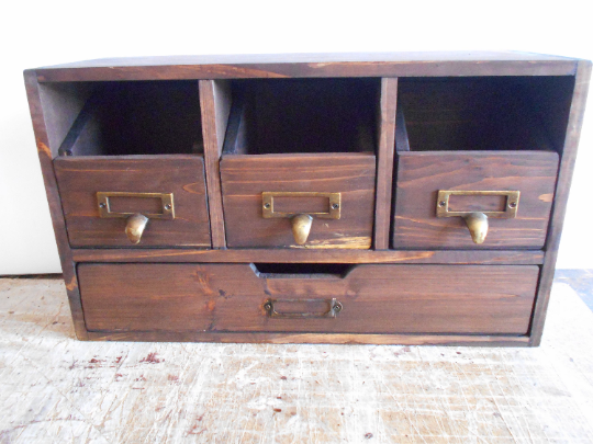 Vintage Aged Look Home Office Desk Organizer with 4 Drawers - Rustic  Dresser - Wooden Storage Box Desktop Storage - Decorative Boxes with Lids  for