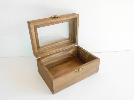 Small wooden display box- rectangular box with glass cap- box with bro -  Exiarts & Ecocrafts