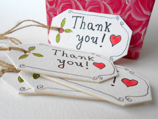 Thank you gift tags- Set of 5, 10, 15, 20, 50 or 100 cardstock tags for gifts and crafts, gift tags with satin ribbons or natural linen thread