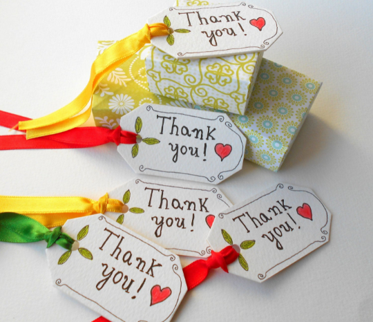 Thank you gift tags- Set of 5, 10, 15, 20, 50 or 100 cardstock tags for gifts and crafts, gift tags with satin ribbons or natural linen thread