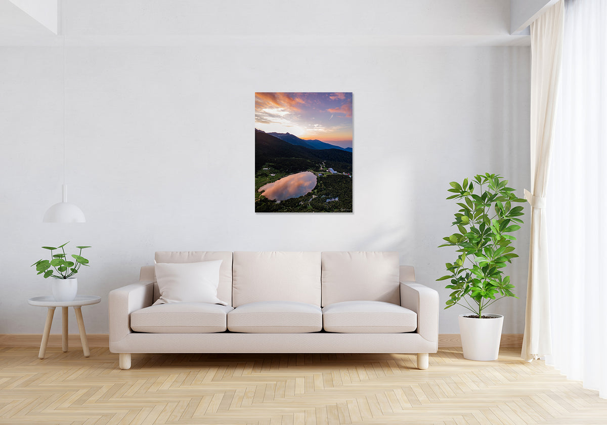 Mountain Nature Photography wall art print- &#39;Bezbog&#39; hut near a lake in Pirin Mountain- cloudy sky sunrise-  Bulgarian landscape