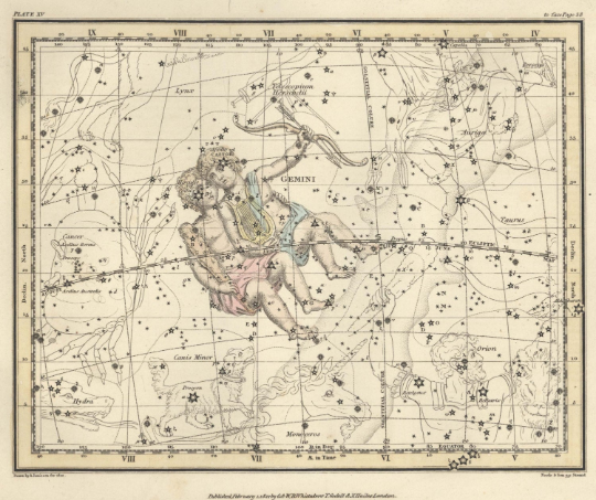 GEMINI zodiac star print - Antique Star Map- Professional Reproduction of the Constellation GEMINI- Wall Art Zodiac- Astrology Celestial Map