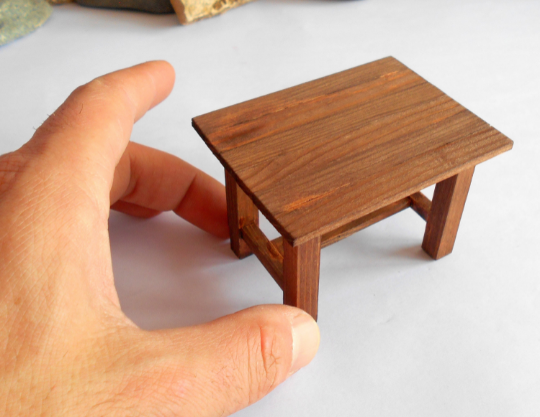 Miniature wooden table- rustic table of real pine wood- dollhouse furniture fairy desk table- 1/12 scale dollhouse- fairy garden decor- Terrarium accessories