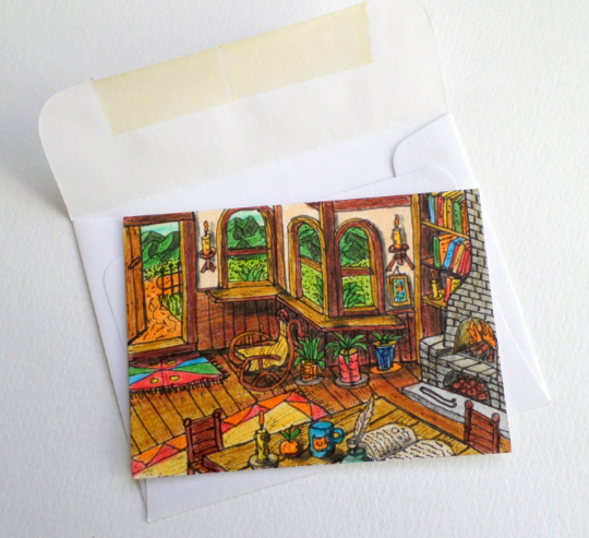 Art print photo-matte aceo card of a cottage house interior and a window view &#39;I love my house&#39;, &#39;Across the window&#39; ACEO series