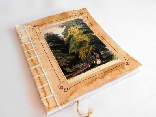 Handmade blank travel journal with Tree Art- stab binding and soft covers- custom thread colors- blank book with 100% recycled pages- Ecofriendly gift