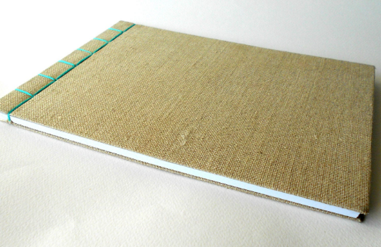 Fabric sketchbook for drawing with personalised Hemp stab binding- custom handmade fabric weddingbook- 100% recycled pages- Eco-friendly gift