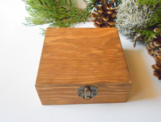 Wooden box- medium large square box- unfinished wooden box with bronze colored hinges- pine wood box- wooden supplies- craft box