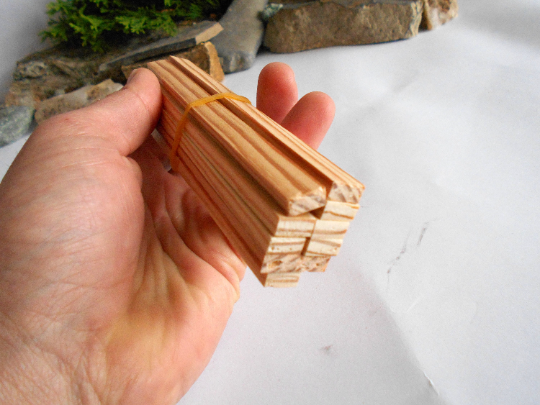 Miniature lumber beams- 5x10 mm- 12 psc.- 6 inch long - 1/12 pine woodworking supplies- miniature wooden beams- dollhouse materials