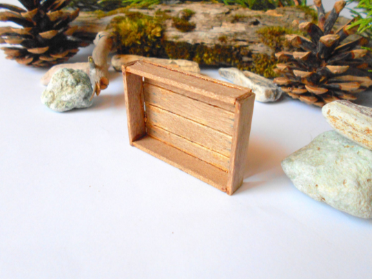 Miniature wooden crate- Brown wood -Dollhouse accesories- 1/12 scale mini wooden vintage crate- dollhouse basket box- miniature garden box