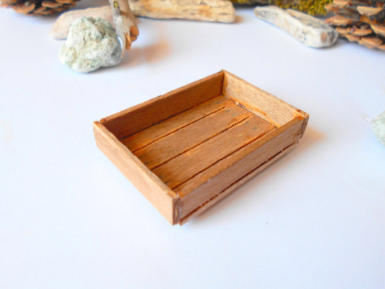 Miniature wooden crate- Brown wood -Dollhouse accesories- 1/12 scale mini wooden vintage crate- dollhouse basket box- miniature garden box