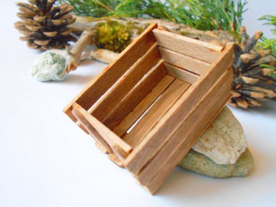 Miniature wooden crate- Plain wood -Dollhouse accessories- 1/12 scale mini  wooden vintage crate- dollhouse basket box- miniature garden box