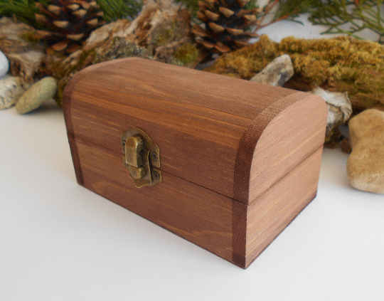 Wooden chest box- rectangular chest box- unfinished keepsake box with bronze colored hinges- fir tree wood box- craft box- jewelry box