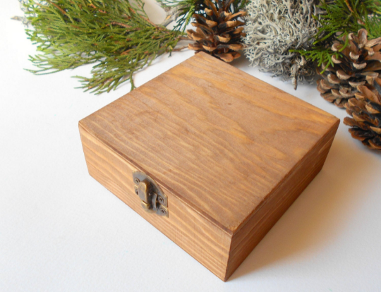 Wooden box- medium large square box- unfinished wooden box with bronze colored hinges- pine wood box- wooden supplies- craft box