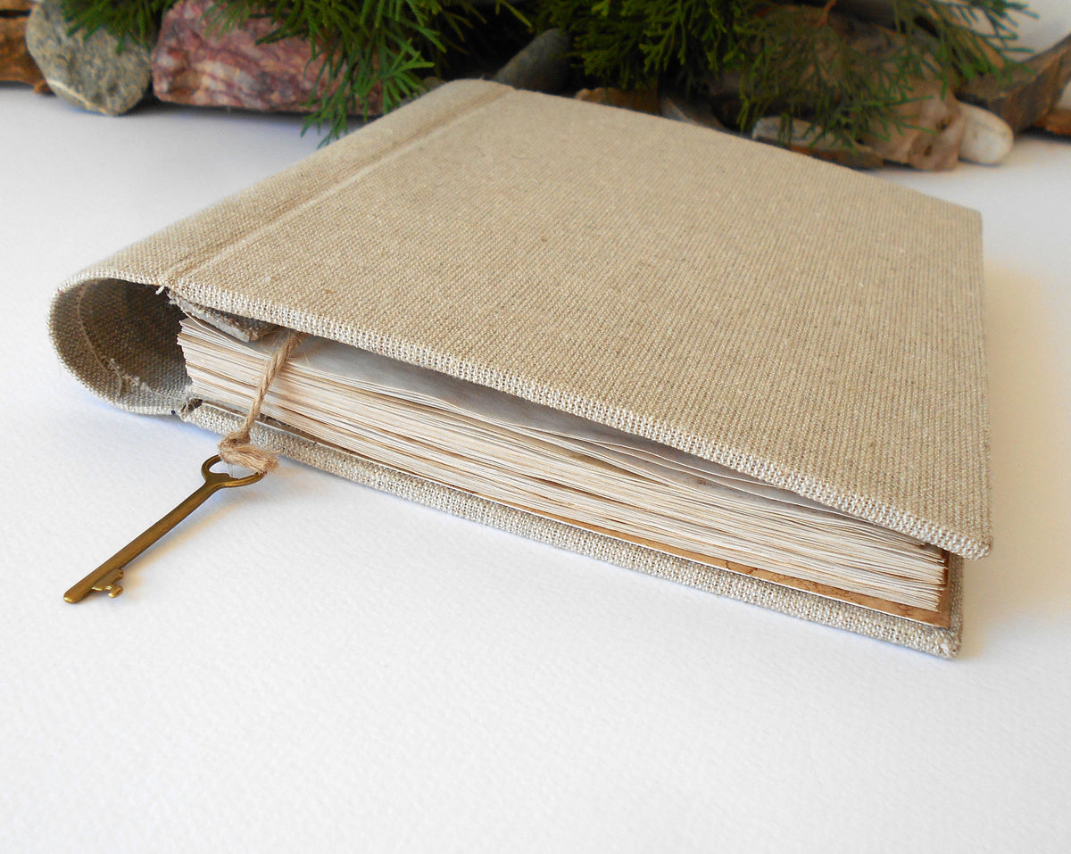 Handmade journal travel book- refillable Rustic journal with hardcovers and eco-friendy linen fabric - coffee-colored pages-rustic sketchbook