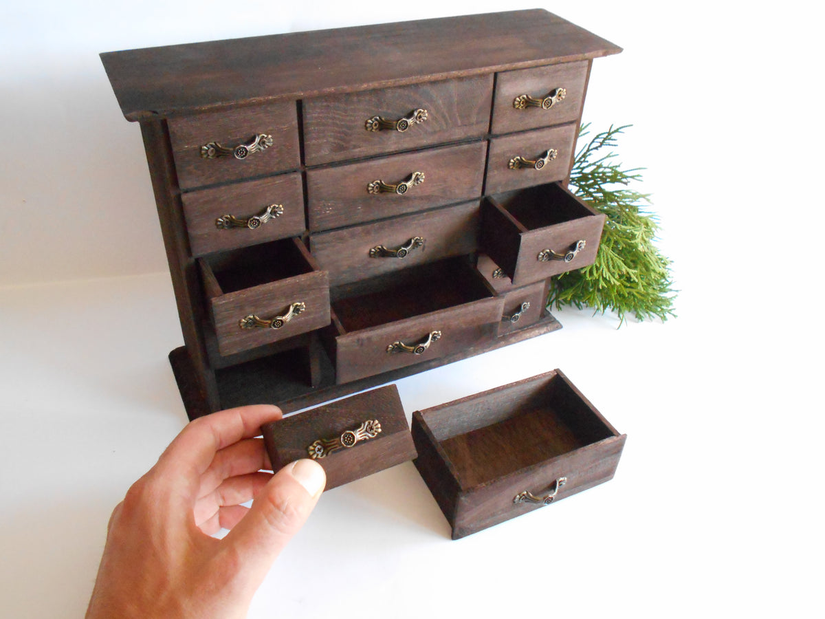 Wooden drawers box with 15 drawers- Chest of drawers- Apothecary Cabinet- Storage jewelry box- Box for crystals