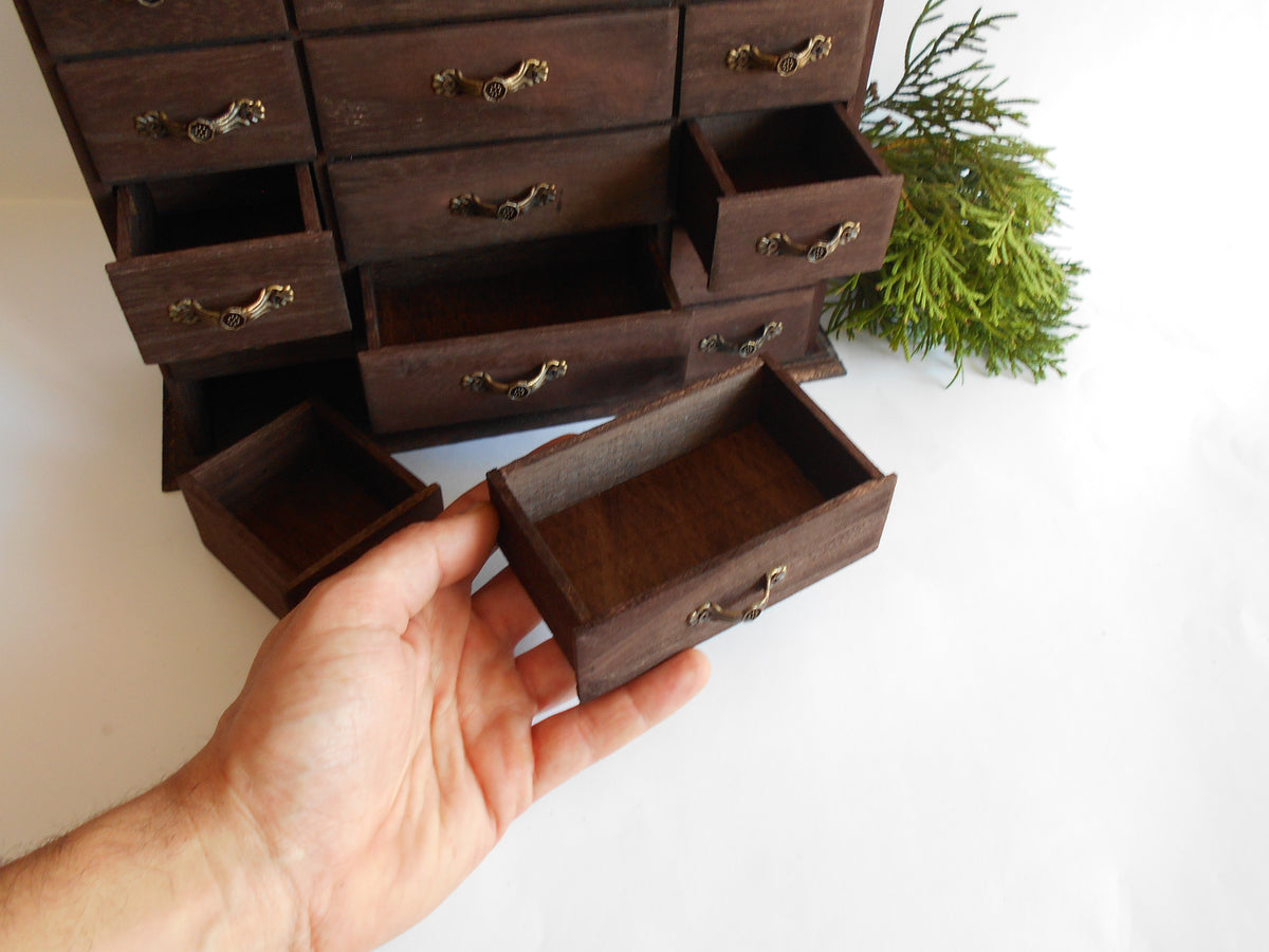 Wooden drawers box with 15 drawers- Chest of drawers- Apothecary Cabinet- Storage jewelry box- Box for crystals